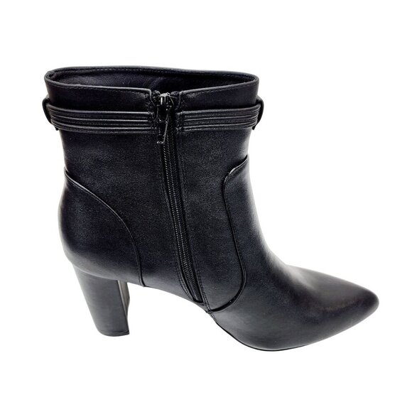 Womens Pointed Toe Ankle Boots Blocked Mid Heel Bow Side Faux Suede Chelsea 9 - Picture 4 of 16